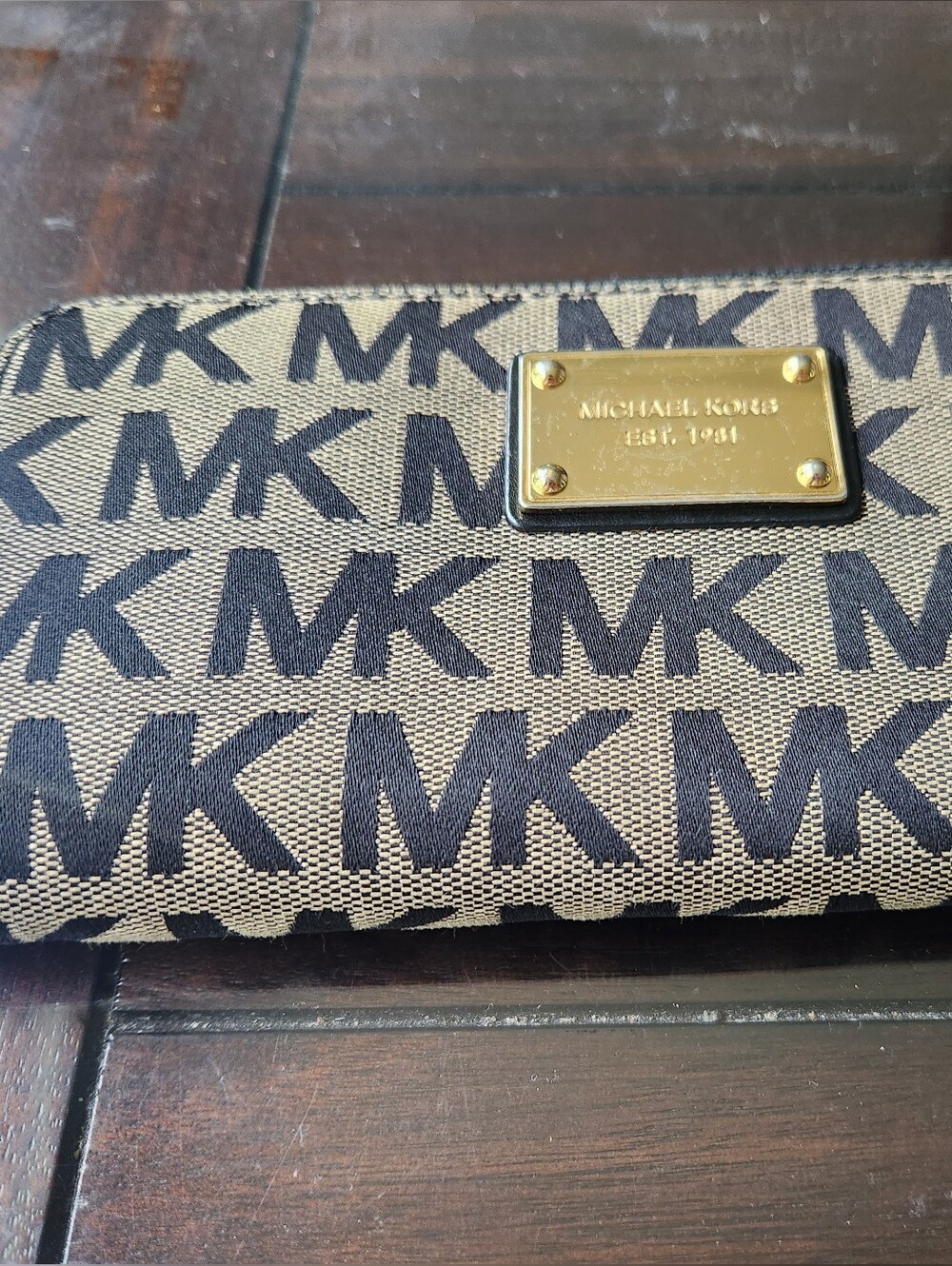 Michael Kors Beige and Black MK Logo Continental Wallet